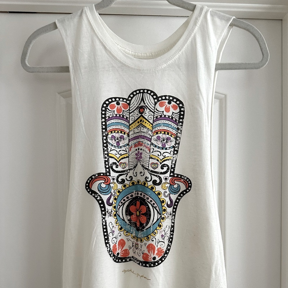 Spiritual Gangster White Hamsa Tank Top Size M